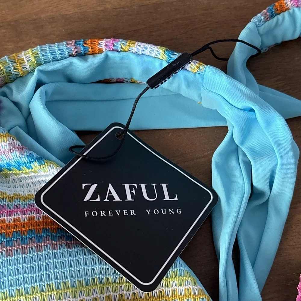 New ZAFUL Women's Small Tankini Set V Neck Tummy Control Tie Side and Back NWT